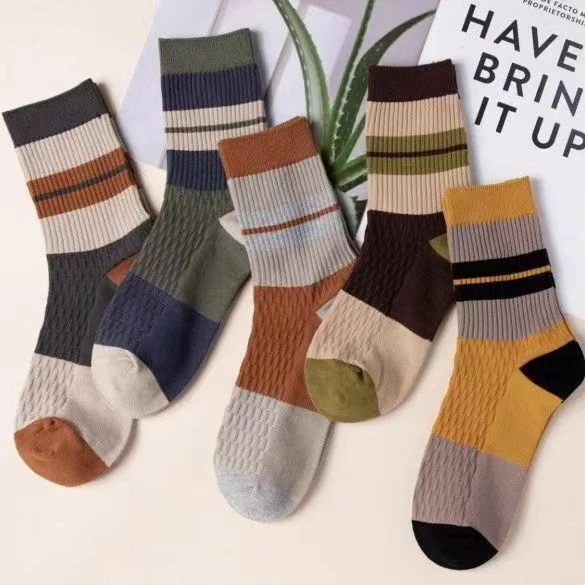 袜子男士棉袜秋冬纯色棉长袜保暖中筒袜吸汗长绒棉复古运动袜冬天