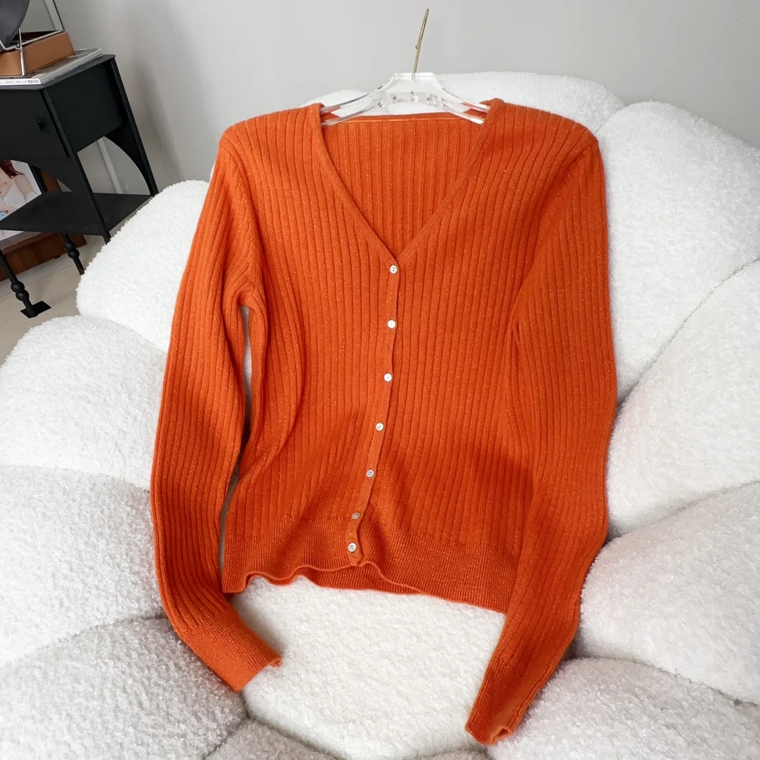 知一 10%山羊绒90%羊毛女装羊绒毛衫 V领针织开衫 秋冬毛衣外套