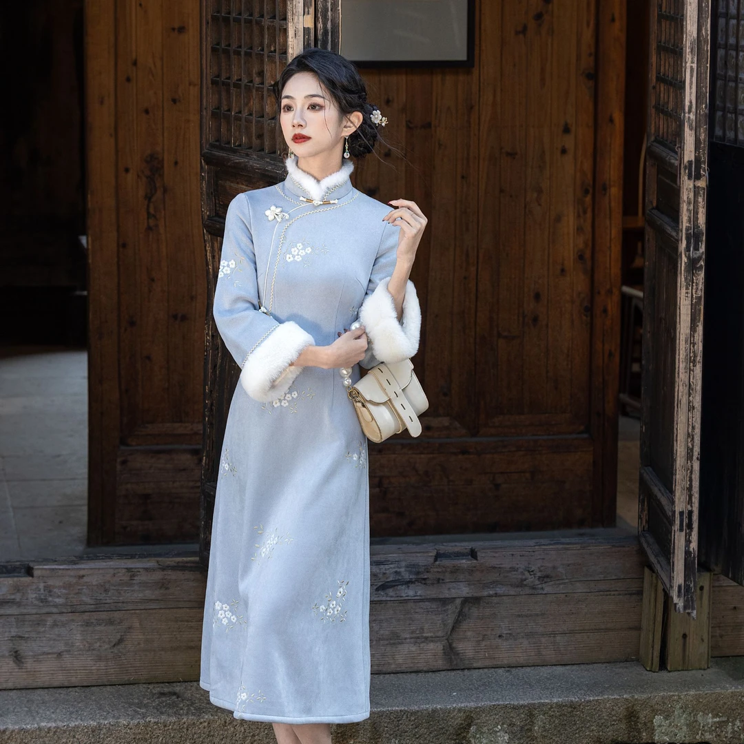 【青未了】气质少女时尚显瘦优雅长袖修身加厚加绒A版旗袍 衣长115