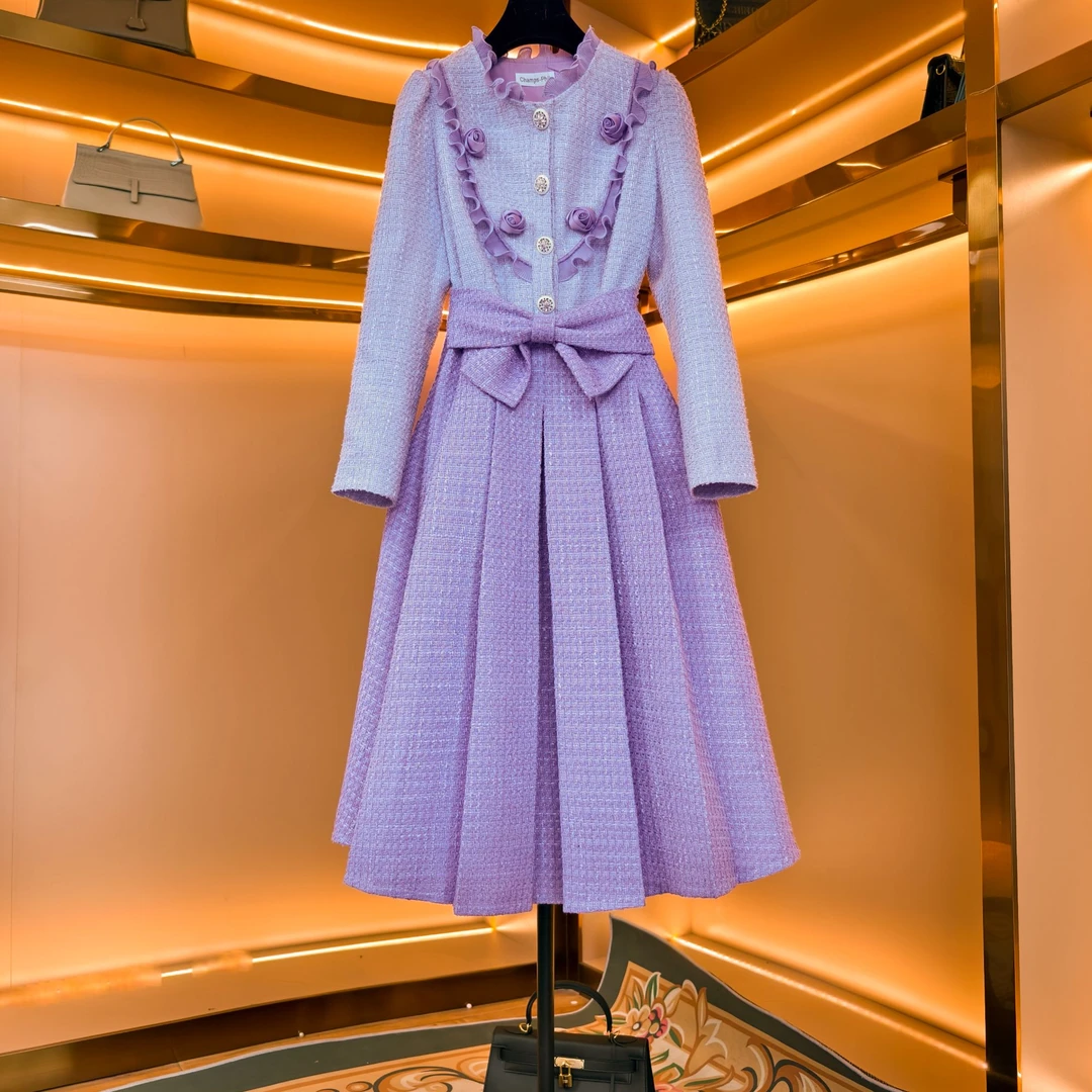 【紫罗兰】《薇薇》轻奢设计师优雅气质修身时尚收腰连衣裙-85925