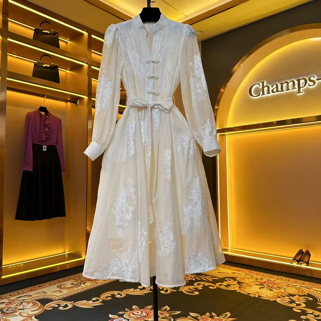 【玉芙花影】《子沫》感宽松刺绣收腰显廋温柔风连衣裙轻奢时-83156