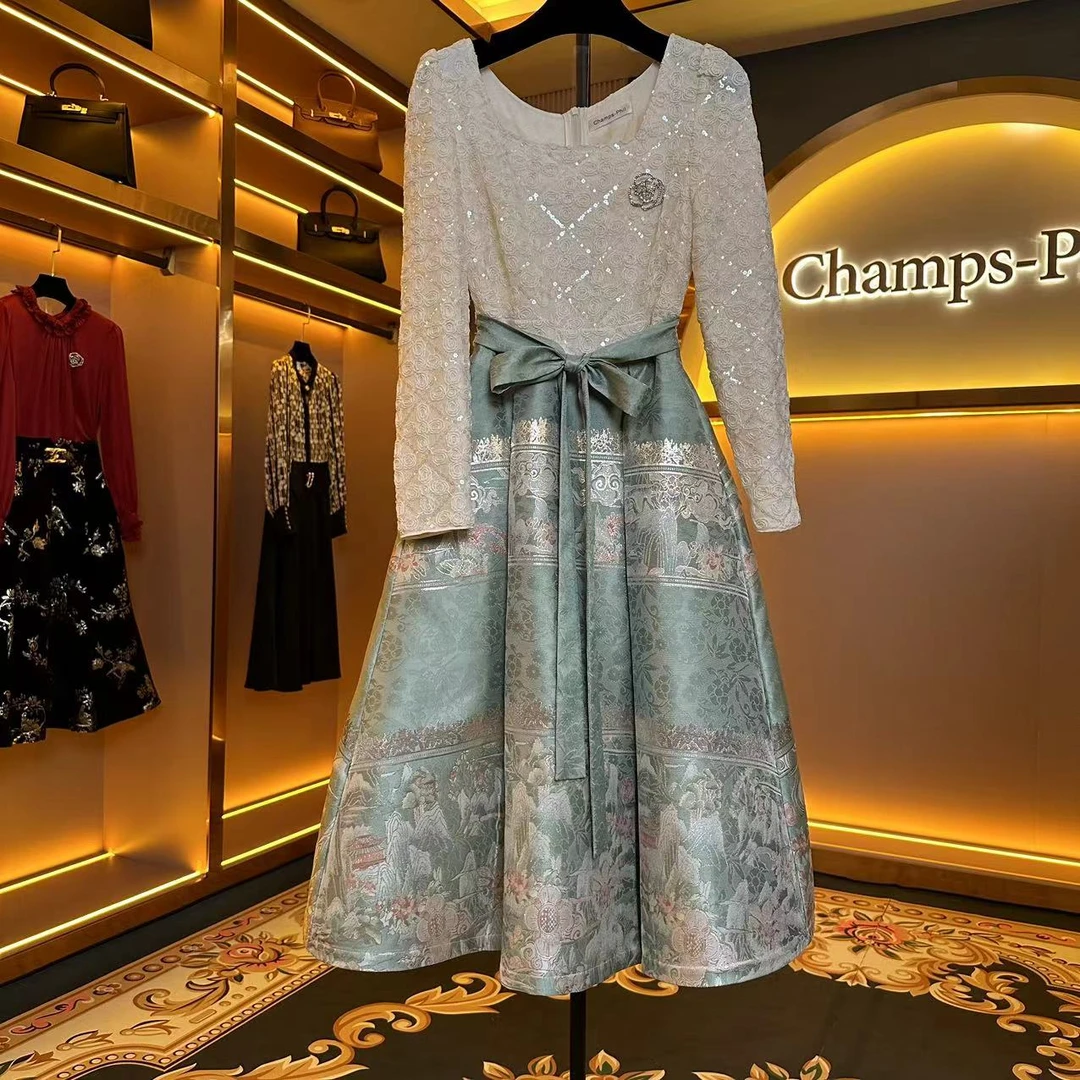 【山水云间】[薇薇]法式复古国风连衣裙高级感蕾丝连衣裙-83083