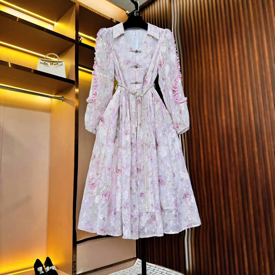 【紫藤花开】[薇薇]轻奢设计师女装优雅气质修身收腰连衣裙-85590