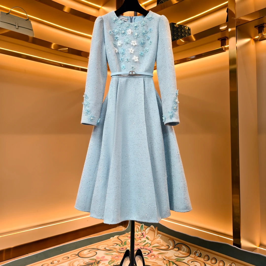 【冰川蓝调】《子沫》轻奢设计师优雅气质修身时尚收腰连衣裙-85853