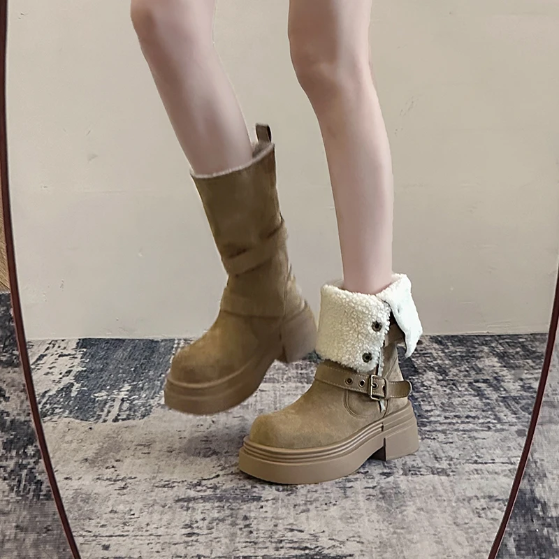 复古马丁靴百搭厚底2025新款秋冬中筒靴美拉德瘦瘦靴加绒短靴两穿