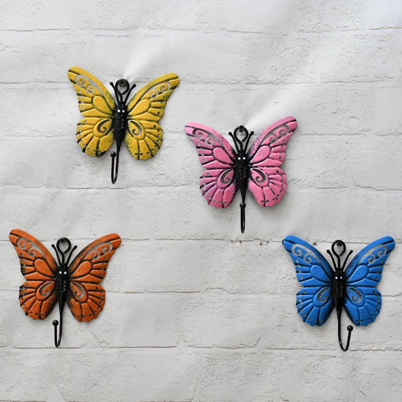 创意铁艺蝴蝶挂钩 生日礼物壁挂式入门儿童房间浴室装饰挂钩饰品