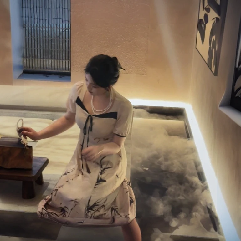 【618清清】哒头【竹墨】微胖大码2024年新款新中式显瘦初恋连衣裙女