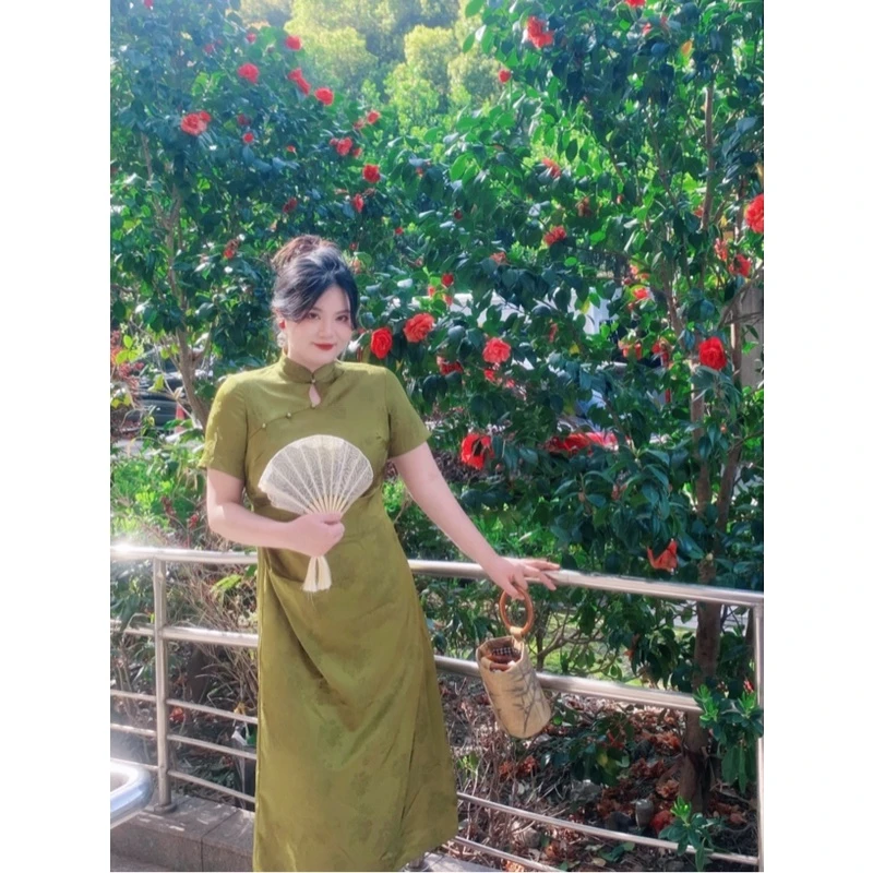 哒头.Studio【翡绿】微胖大码2024新款新中式设计感显瘦小众连衣裙