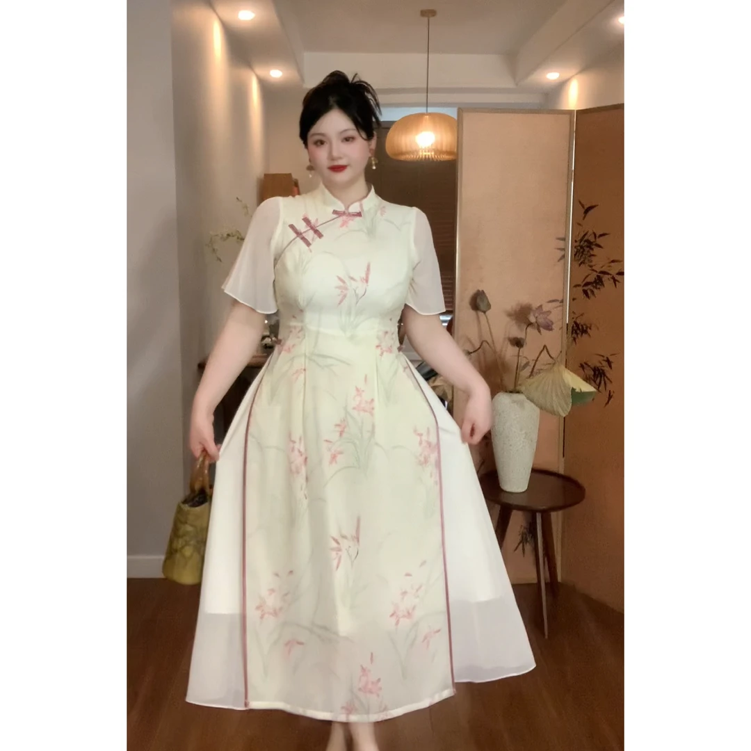 【618清清】哒头【游丝若絮】微胖mm大码2024新款新中式显瘦连衣裙