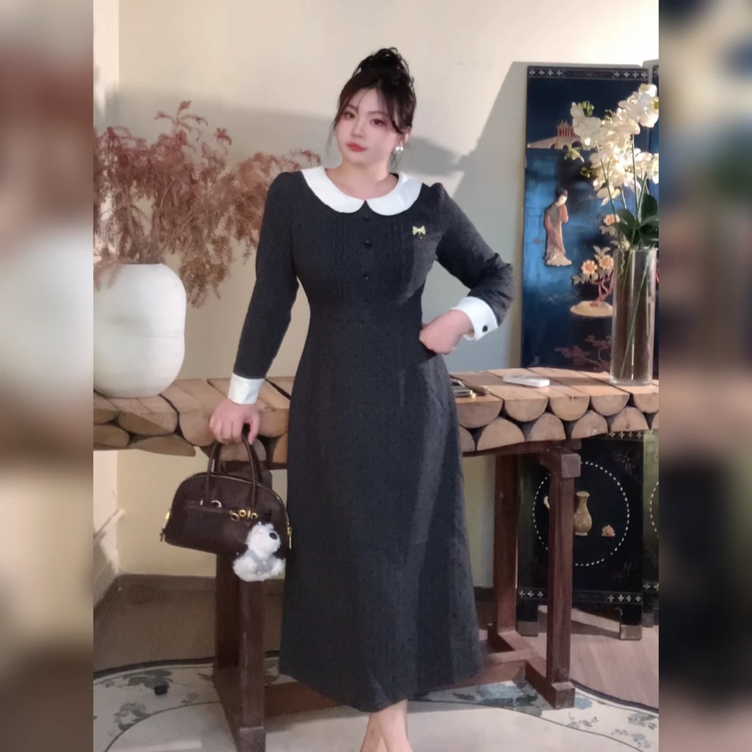 哒头.Studio【miu风少女】微胖mm大码2024冬季新款加厚显瘦连衣裙女