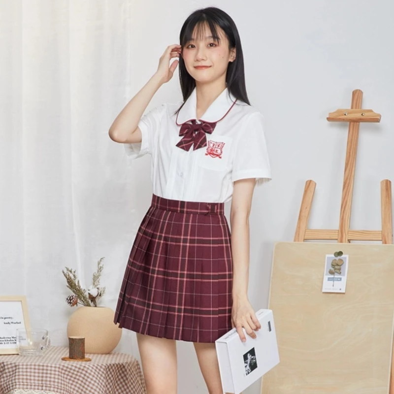 中牌制服馆沙华JK原创格裙 虾滑短裙半身裙正统JK制服红色格裙