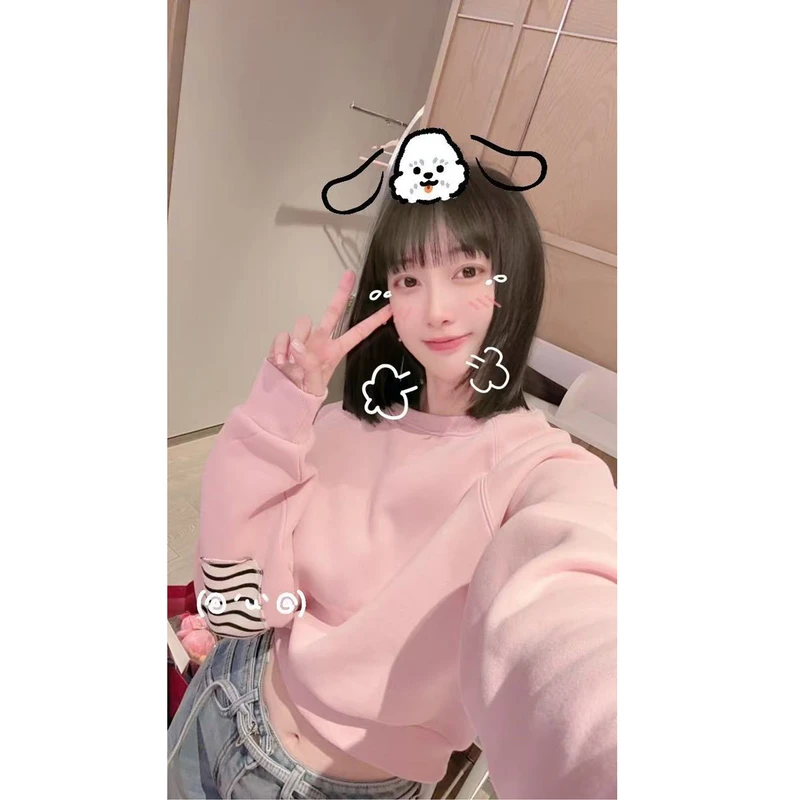 【张静芝】手臂条纹补丁加绒粉卫衣