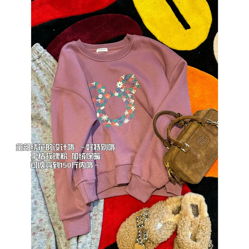 【张静芝】刺绣花朵卡通头像加绒卫衣