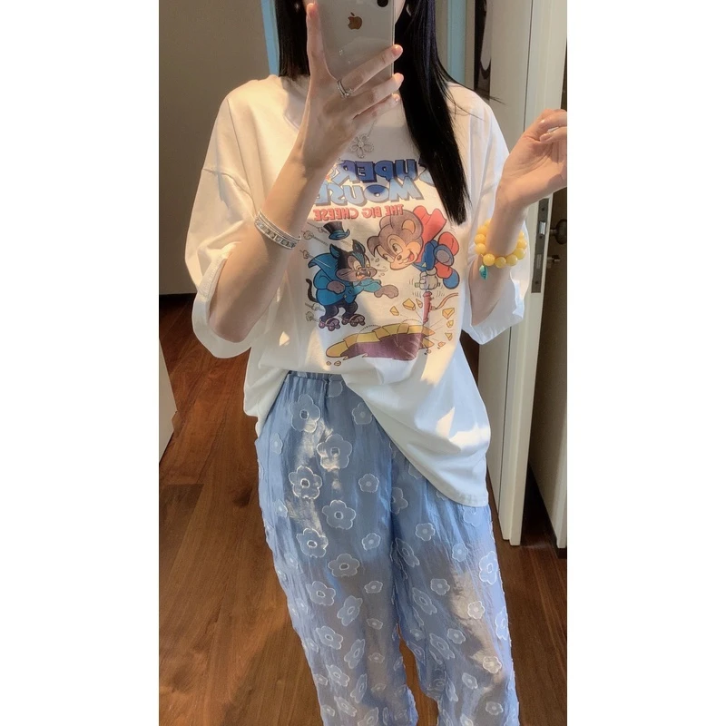 【张静芝】趣味卡通白色短袖T恤