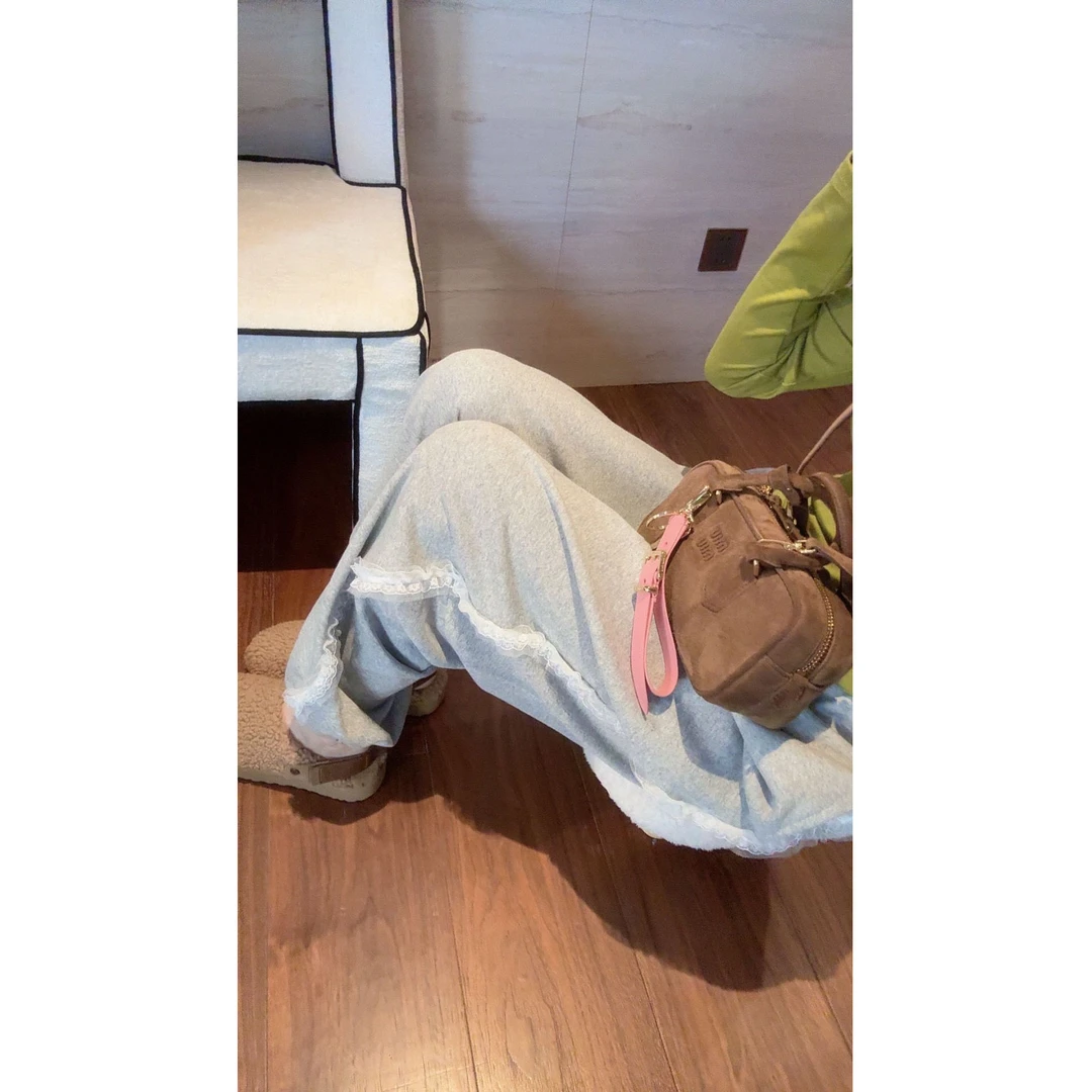 【张静芝】侧面木耳花边拼接松紧腰休闲裤