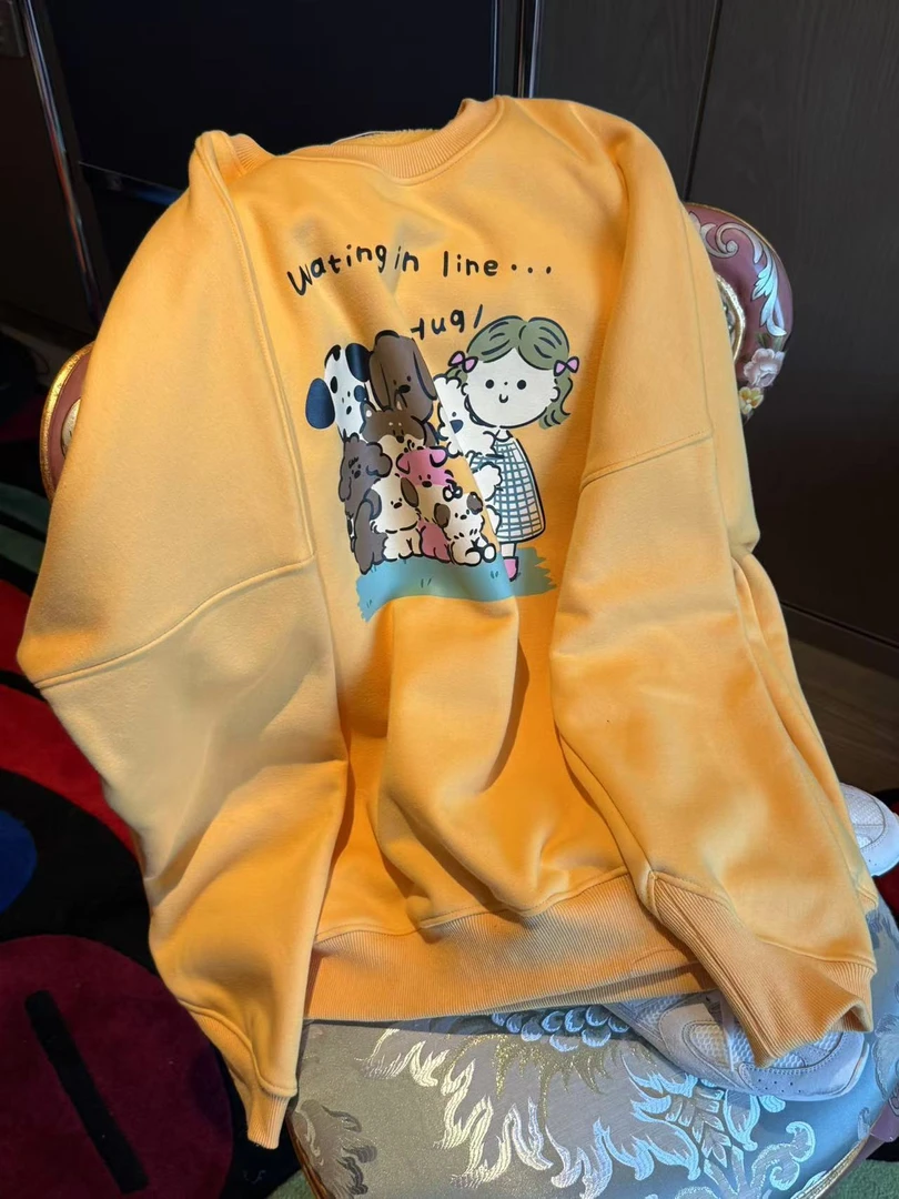 【张静芝】卡通狗狗女孩加绒黄色卫衣