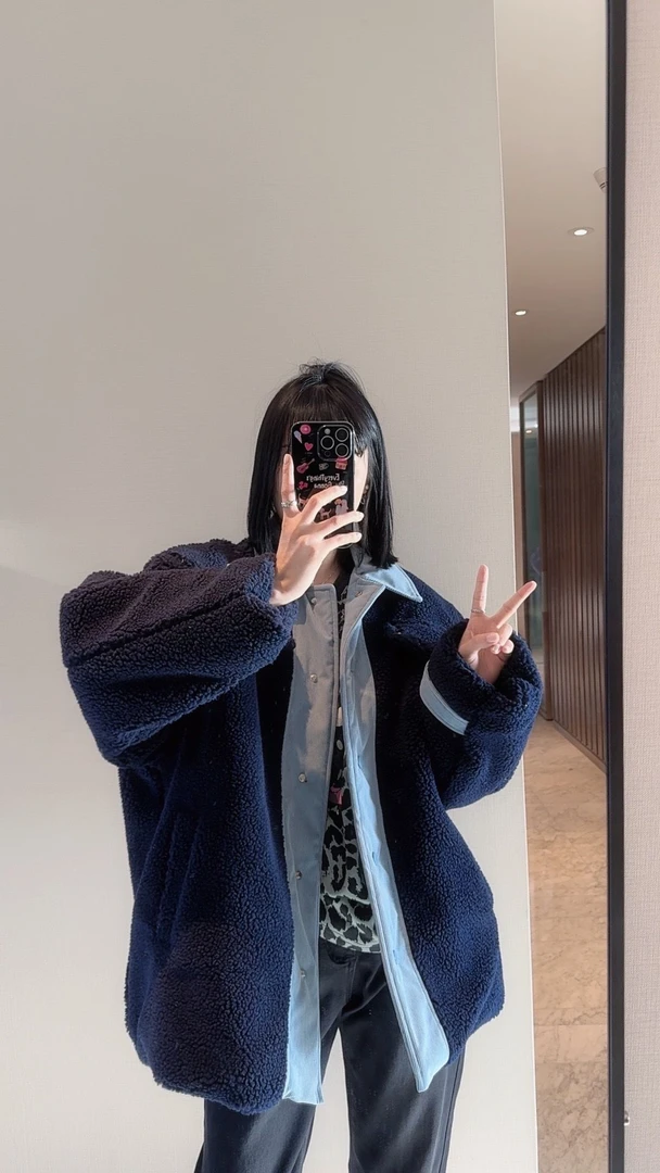 【张静芝】灯芯绒撞色拼接糕糕毛外套