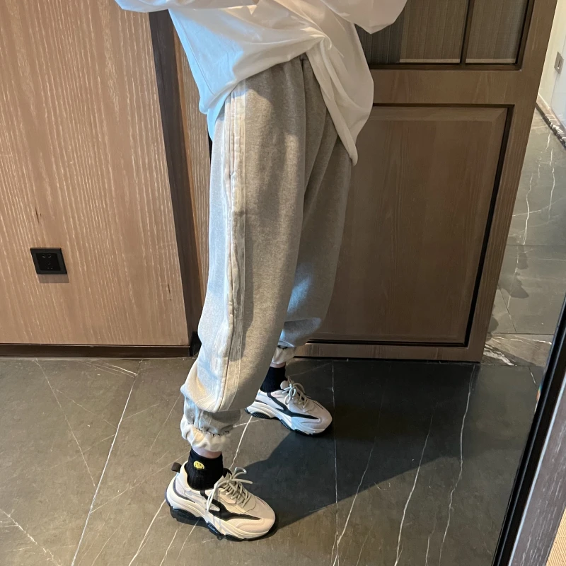 ◆张静芝 冬季新款~百搭加绒厚实侧喷漆条松紧腰运动裤