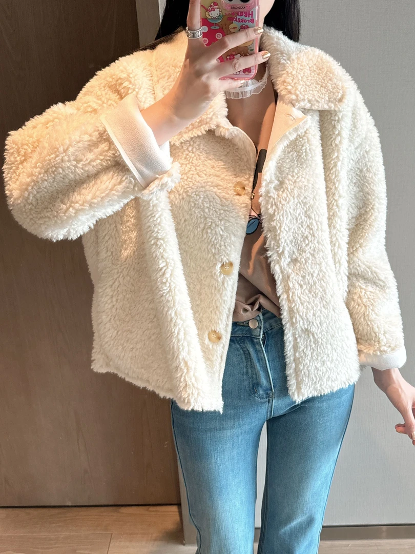 【张静芝】厚实糕糕毛小翻领外套