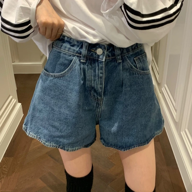 【张静芝】花瓣波浪边牛仔短裤