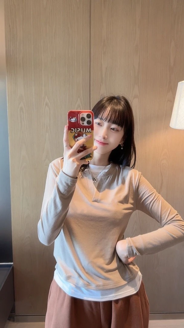 【张静芝】撞色拼接假两件长袖T恤