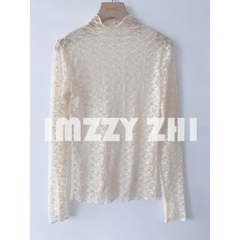 【张静芝】花边小立领洋气秋冬女生全蕾丝打底衫