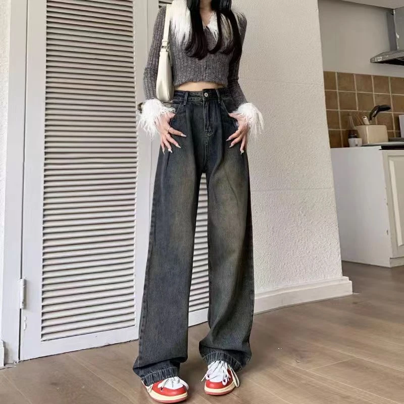 【春】默认微瑕贴标春秋冬复古显瘦牛仔裤直筒