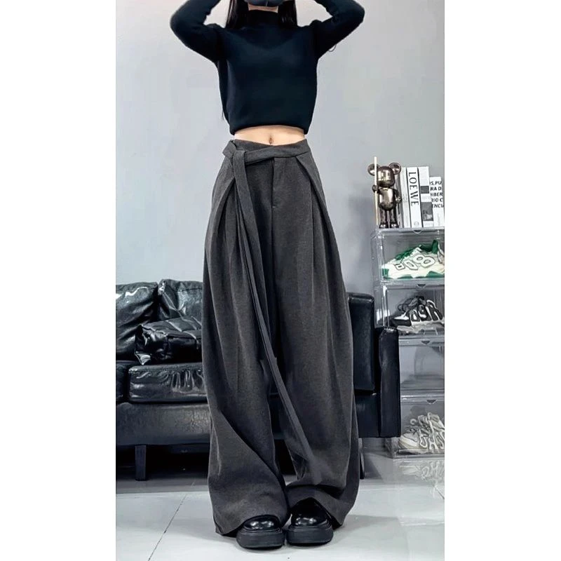 品牌西装阔腿裤女春夏新款小个子显高显瘦拖地直筒休闲裤子