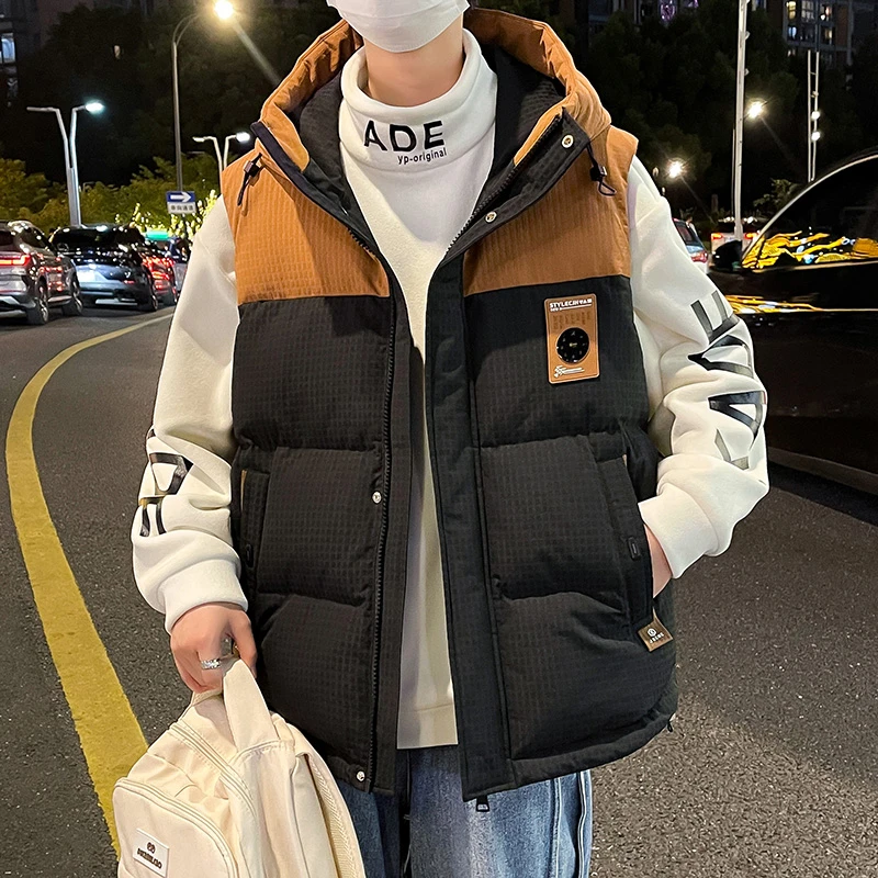 羽绒马甲男冬季加厚外套港风坎肩工装青少年初高中学生防寒服男装