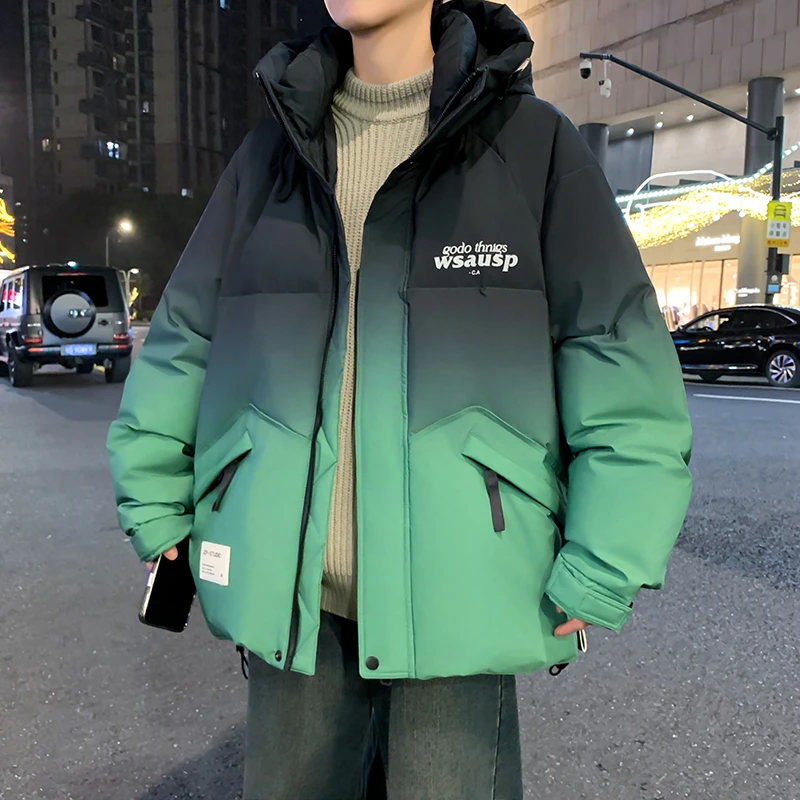 渐变羽绒服男款冬季新款青少年潮牌港风工装鸭绒外套加厚防寒男装