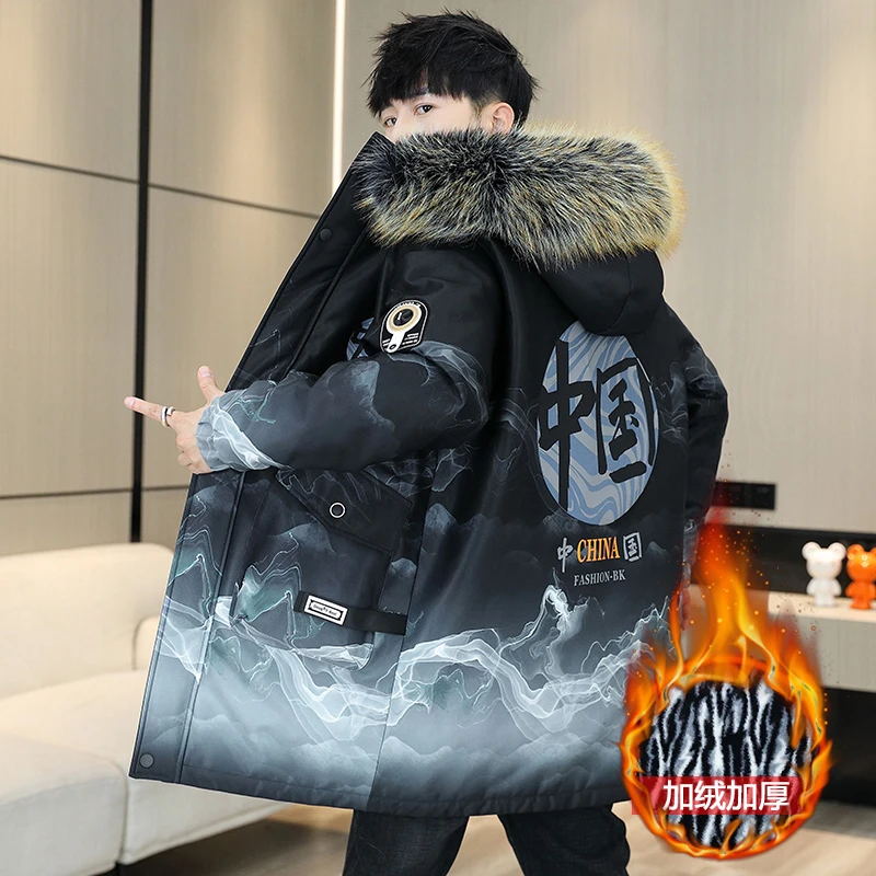 棉衣男秋冬季加绒加厚外套新款青少年棉袄中长款学生防寒派克棉服