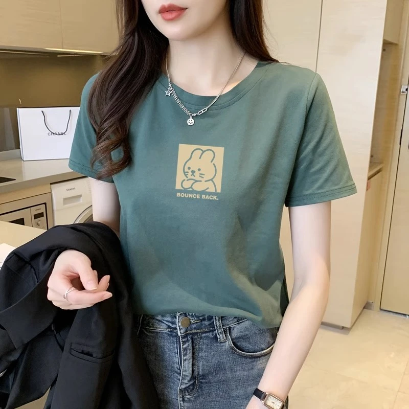 正肩纯棉短袖t恤女夏季薄款2025年新款百搭体恤ins显瘦打底上衣服