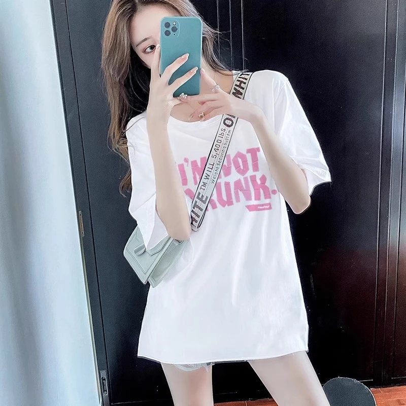 白色短袖纯棉T恤女夏季新款小个子中长款遮屁股宽松显瘦半袖上衣