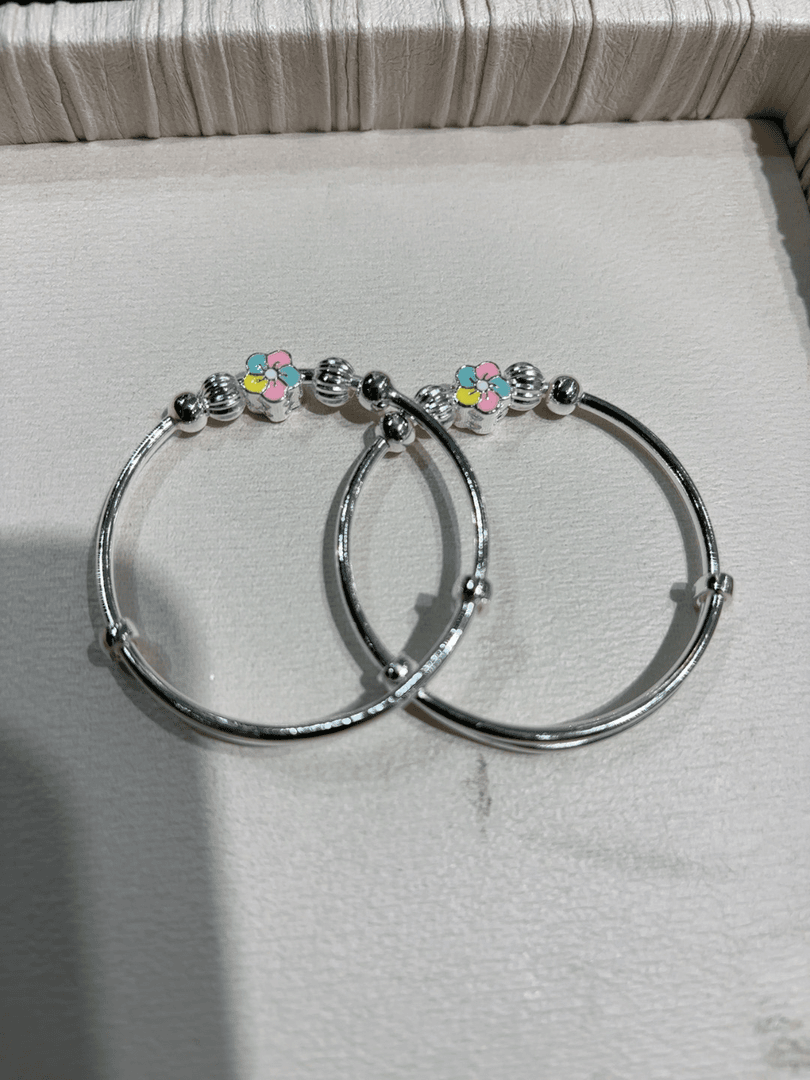 足银手镯 彩色花朵宝宝银手镯  Y221