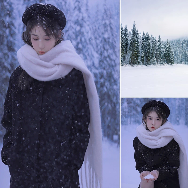 高山松林雪景自拍馆装饰画婚纱摄影个性写真网红直播背景布可定制