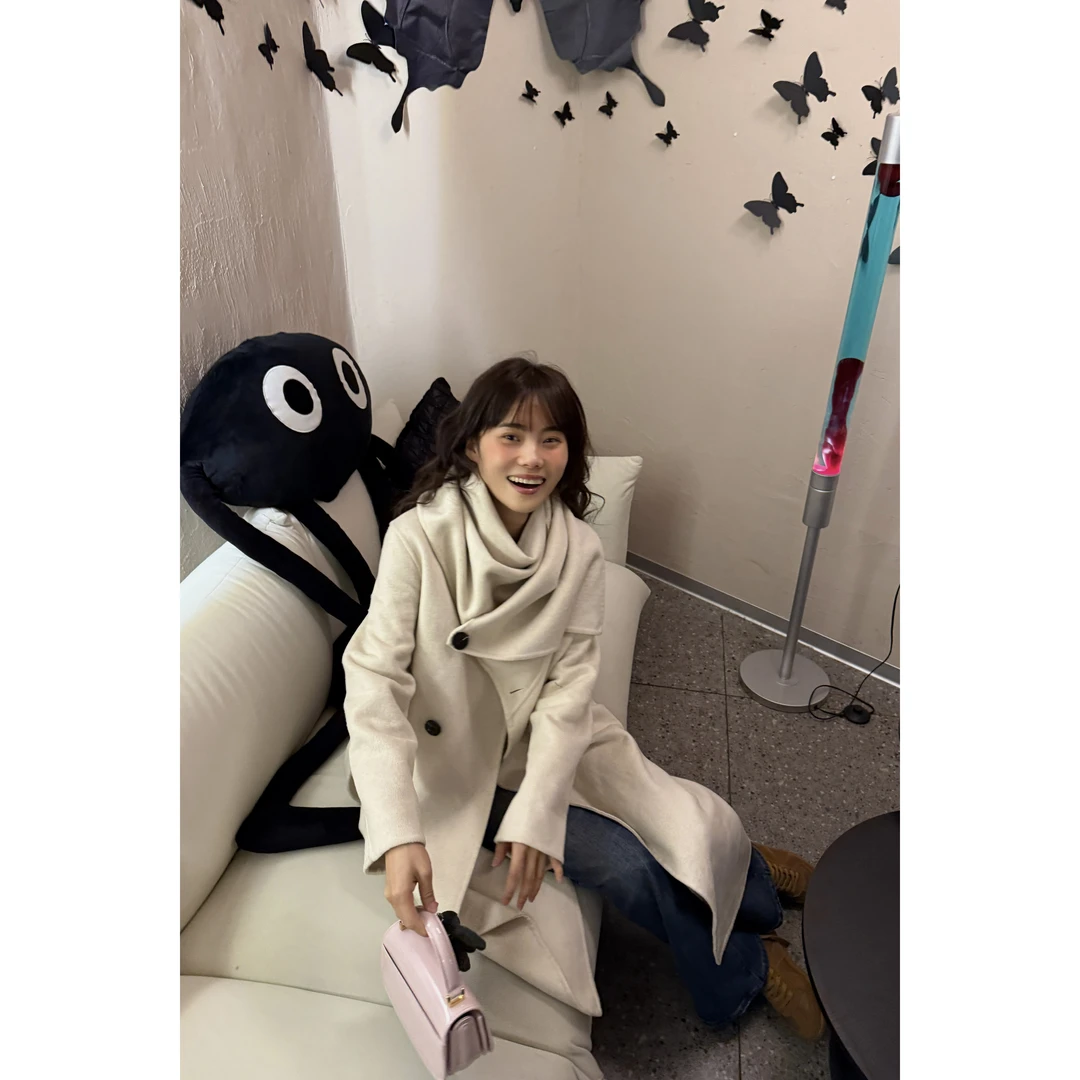 井迪儿【北极圈】50%羊毛简约气质韩系中长款围巾领双面羊毛大衣2