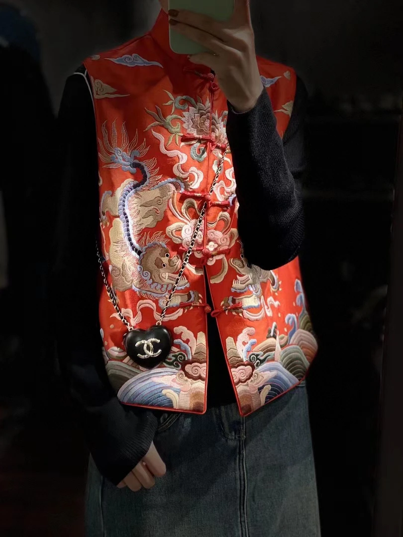 【古梵孜】新中式醋酸重工刺绣立领宽松新款百搭民族风时尚网红马甲