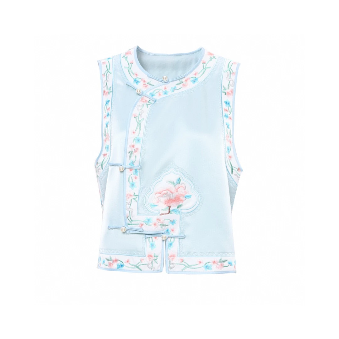 中式复古绣花无袖马甲民族风中国风夏款提花上衣夏季马夹唐装古风