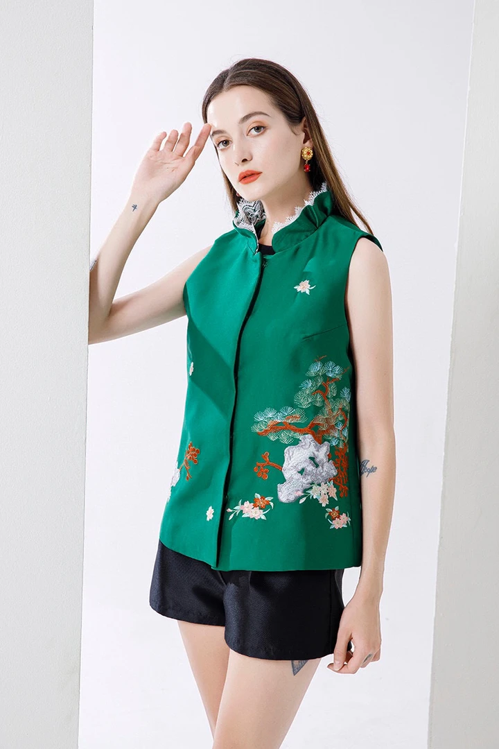 【古梵孜】时尚大牌中国风宽松刺绣中式气质马甲马夹民族风外搭无袖