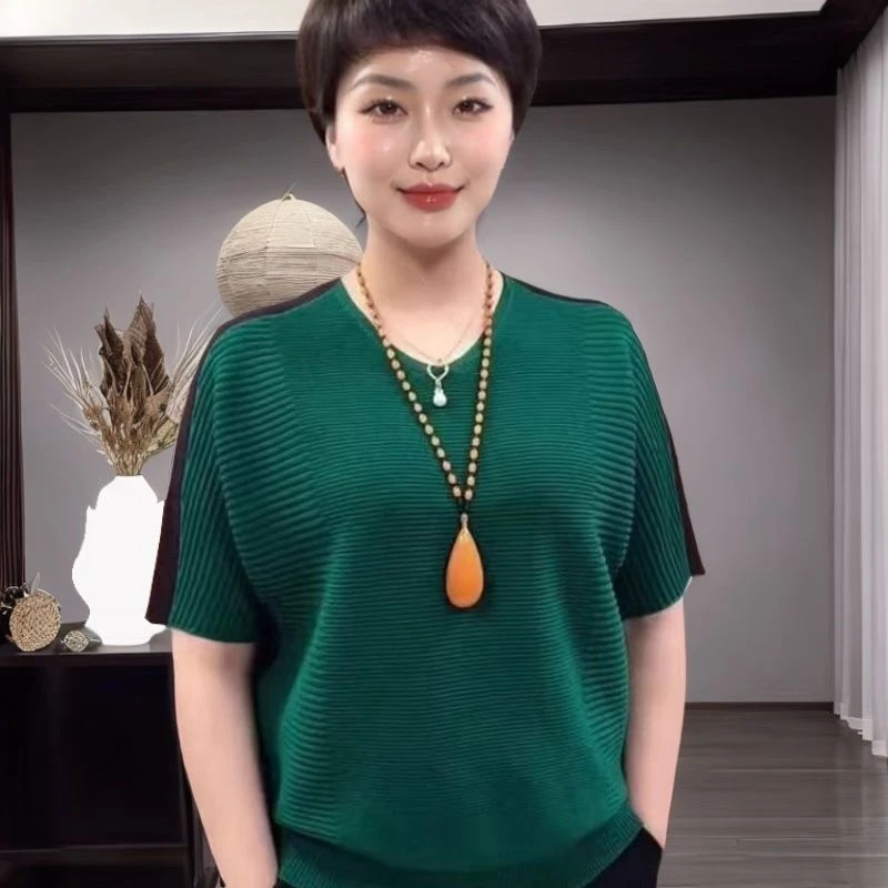 宽松冰感丝打底衫半袖t恤夏季中老年女装胖妈妈薄款遮肚子上衣