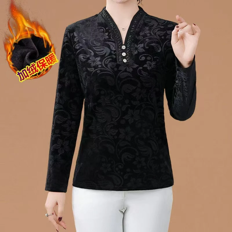 秋冬加绒打底衫女2024新款黑色显瘦小衫气质长袖保暖内搭加厚上衣