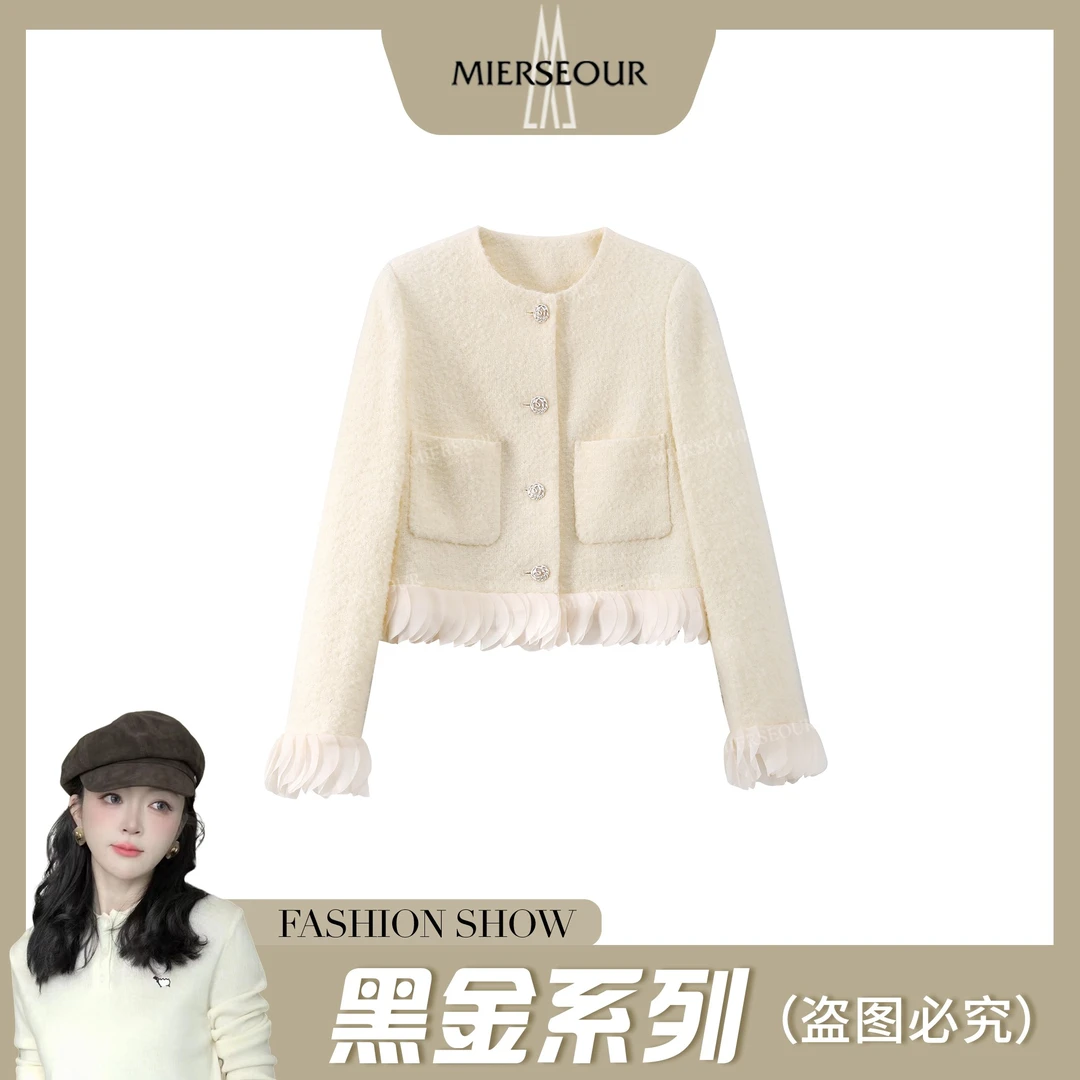 MIERSEOUR黑l金系列【月下山茶】秋冬优雅花瓣小香外套8952530