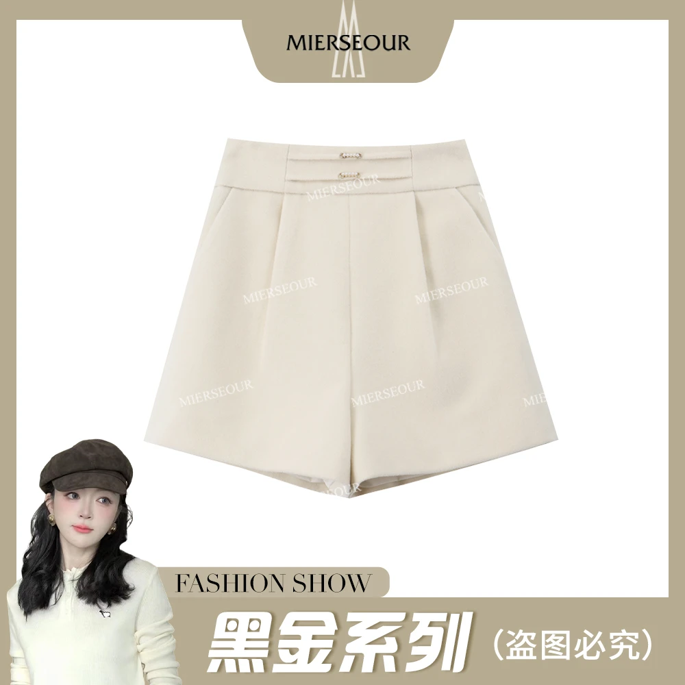 MIERSEOUR黑l金系列【自在穿搭】秋冬新款时尚高腰短裤8832188
