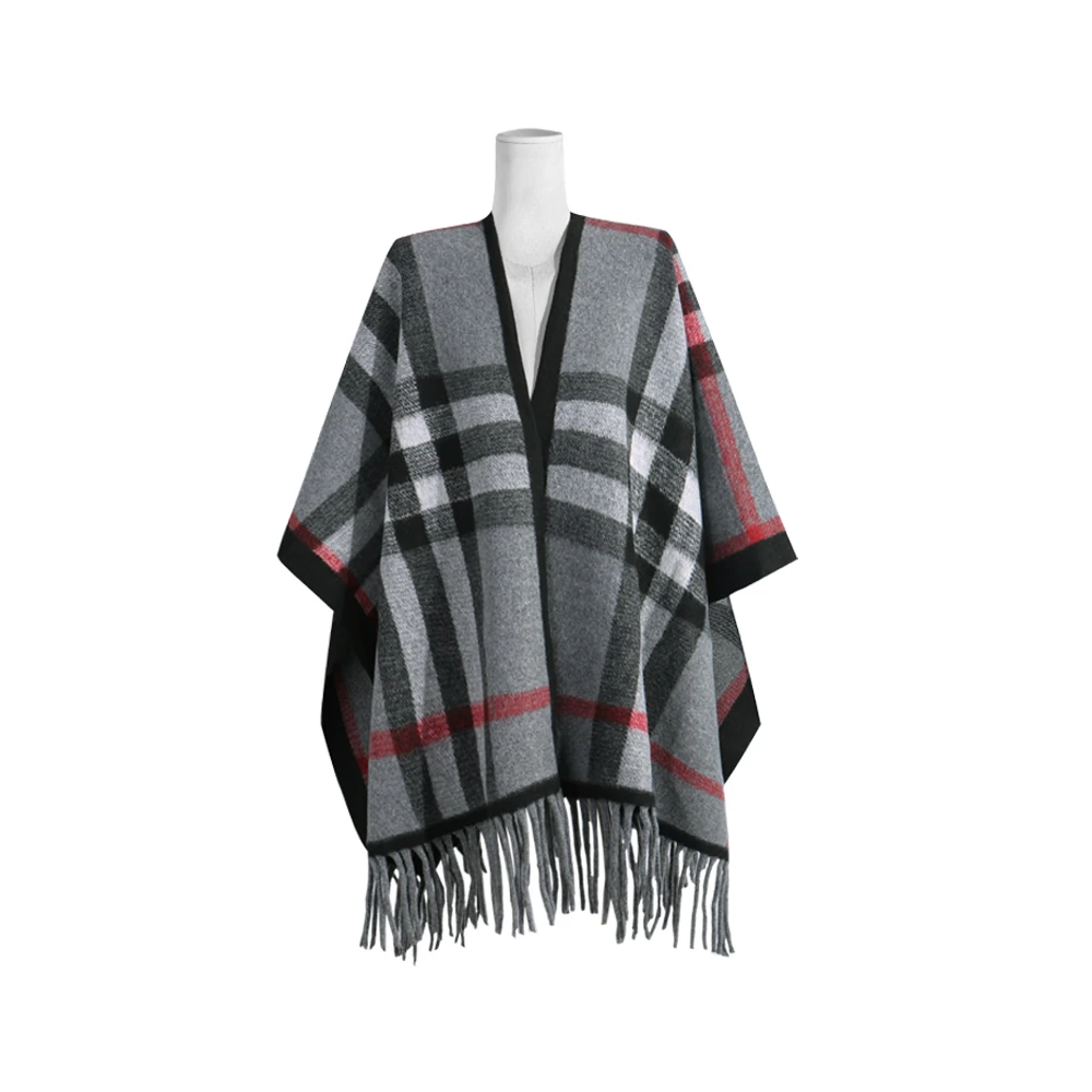 新款高级感流苏格子围巾披肩女03003400