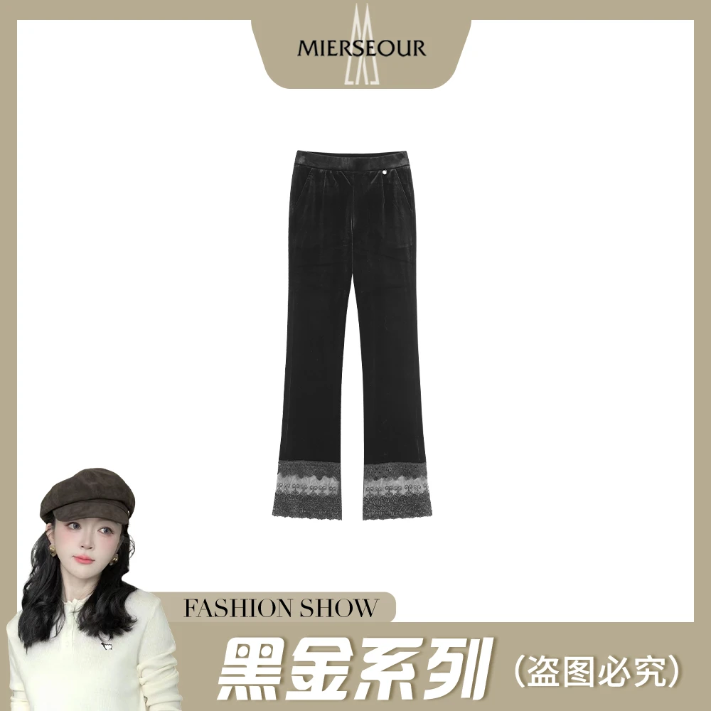 MIERSEOUR黑l金系列【巴洛克】秋冬直筒显瘦丝绒休闲裤8833211