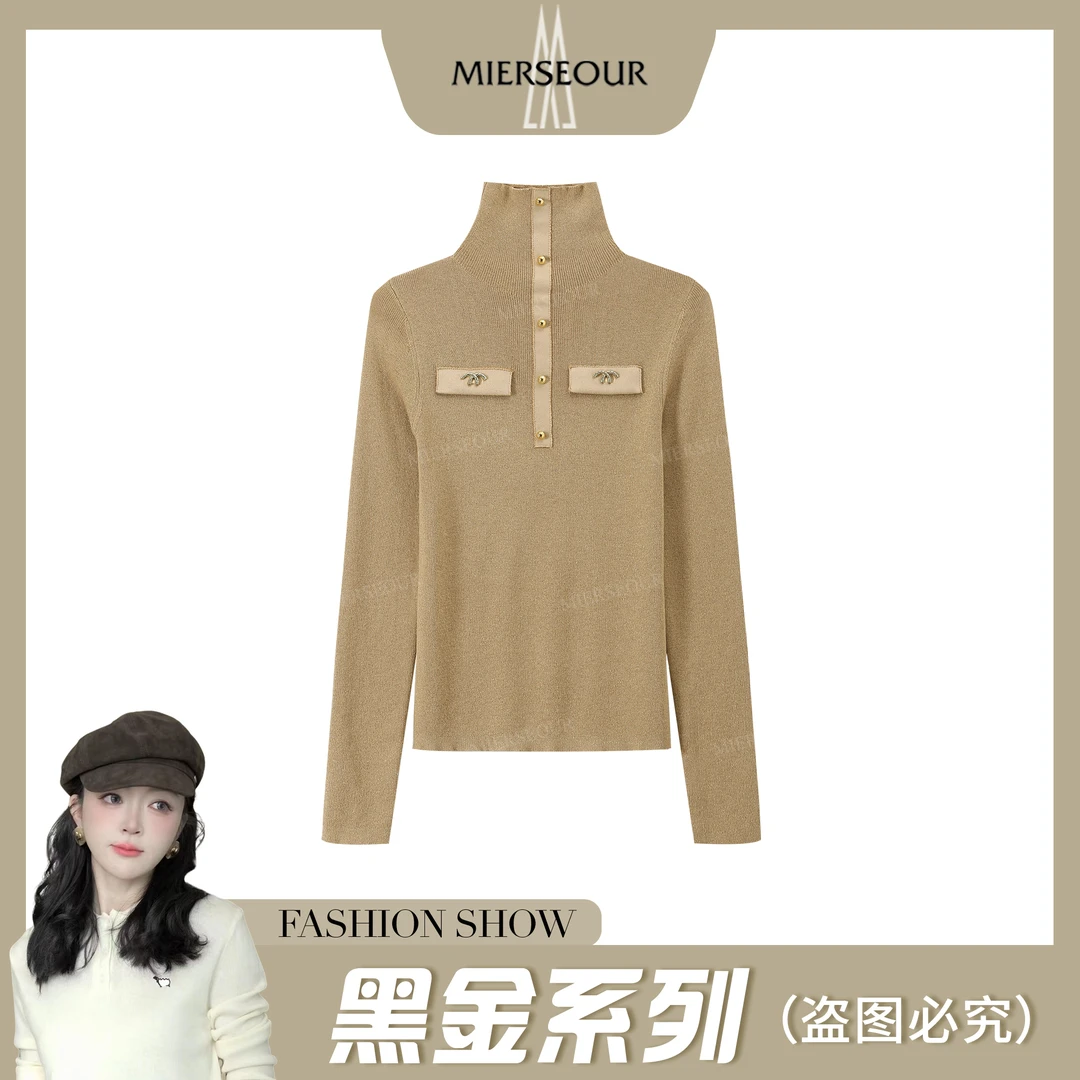 MIERSEOUR黑l金系列【半岛日落】秋冬新款简约高领针织上衣6548