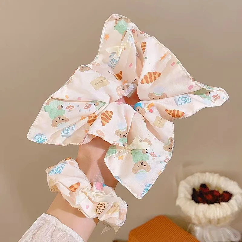 【直播间自选】少女蕾丝边带大肠圈方巾日韩系气质时尚