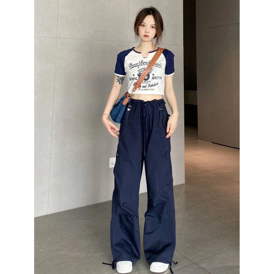 美式复古工装裤女高街辣妹直简束脚裤夏小众休闲长裤潮