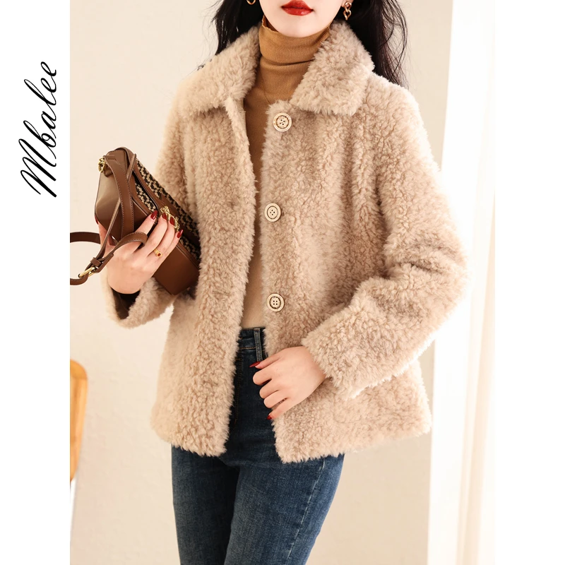 2025冬季新款海宁全羊羔毛加厚短款小个子颗粒羊剪绒外套女大衣