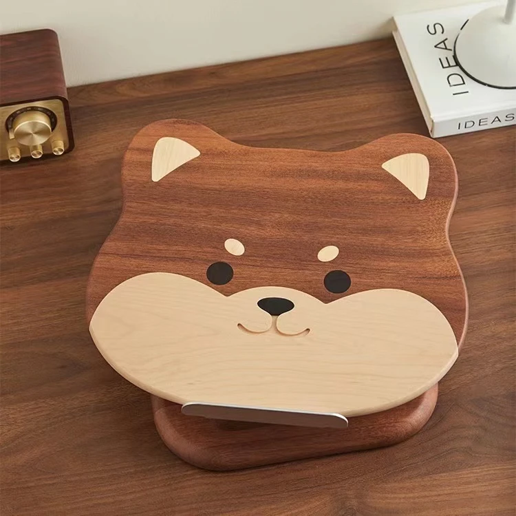 逸和雅物（大号）柴犬实木手机支架适用于平板铝合金可调节木质可爱